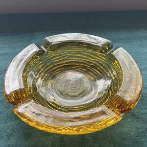 Anchor Hocking Glass Ashtray Soreno Honey Amber Gold Mid Century 6 1/4" Vintage